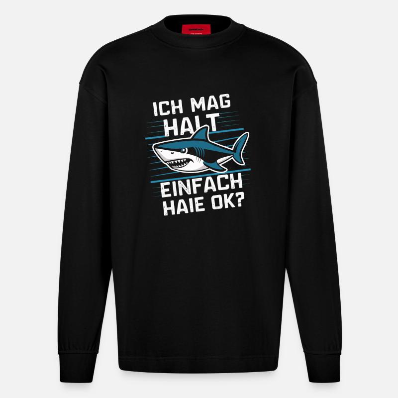 Requin Requin Requins Requin - Manches longues bio épais oversize fabriqué en UE - SOLID BLACK