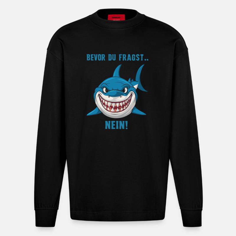 Requin Requin Requins Requin - Manches longues bio épais oversize fabriqué en UE - SOLID BLACK