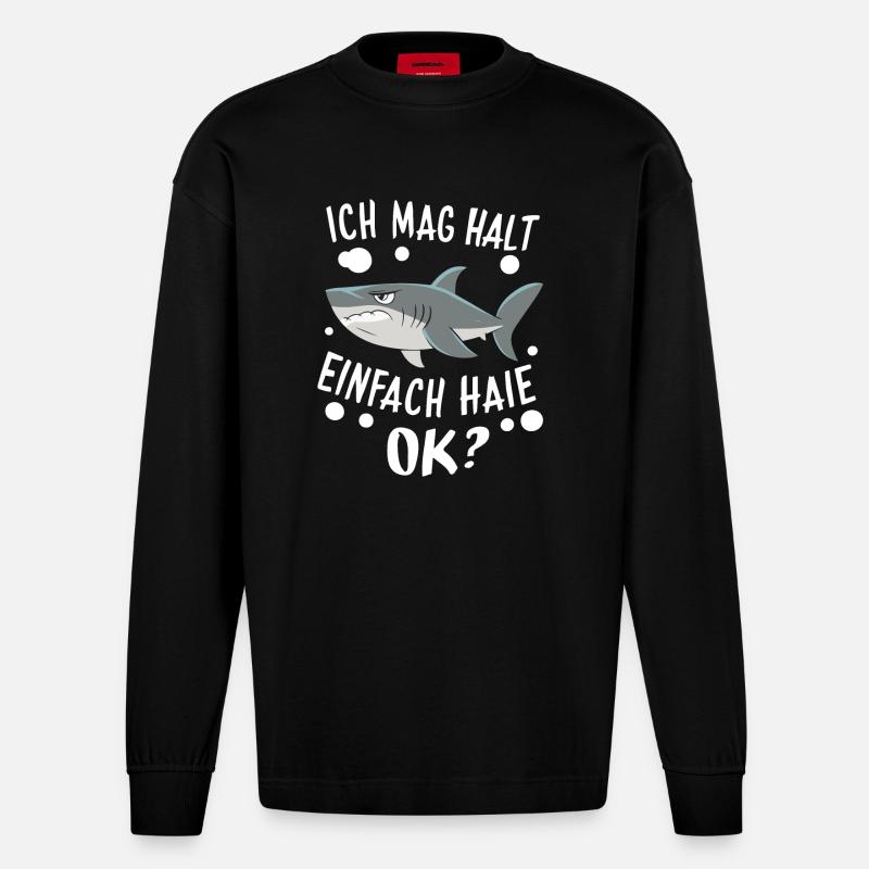 Requin Requin Requins Requin - Manches longues bio épais oversize fabriqué en UE - SOLID BLACK