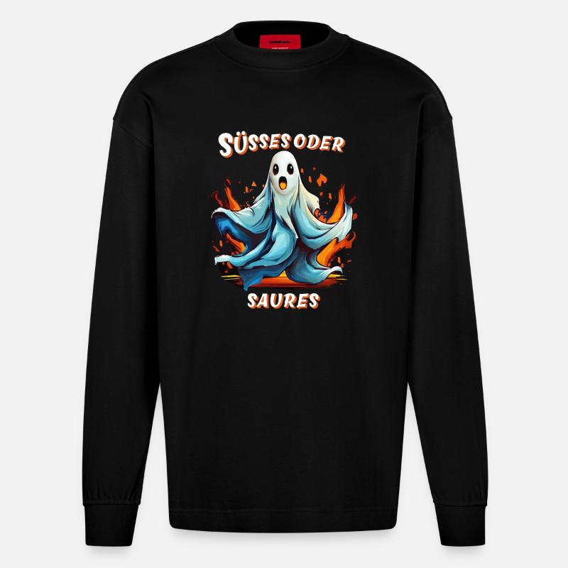 GEIST HALLOWEEN SÜSSES ODER SAURES - Heavyweight Oversized Organic Langarmshirt Made in EU - SOLID BLACK