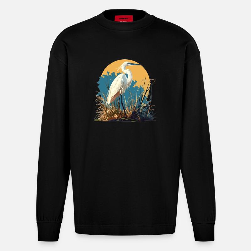 Héron Reiher - Manches longues bio épais oversize fabriqué en UE - SOLID BLACK
