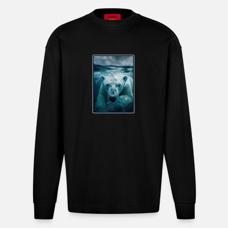 Polar Bear Eisbären Eisbär - Heavyweight Oversized Organic Langarmshirt Made in EU - SOLID BLACK