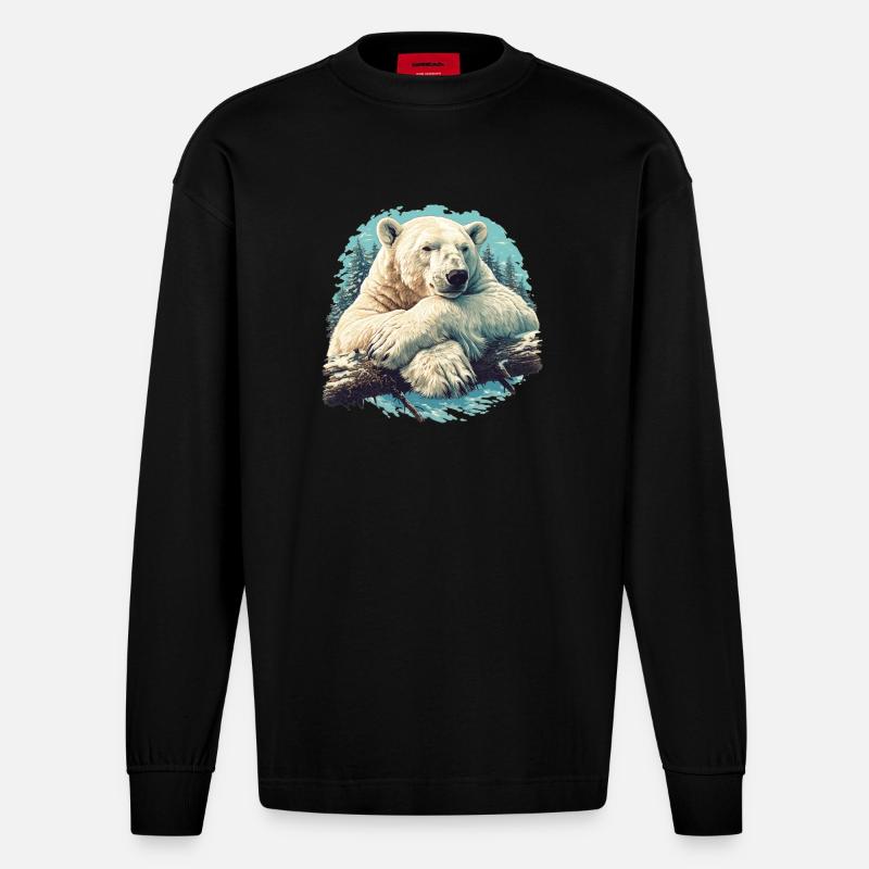Polar Bear Eisbären Eisbär - Heavyweight Oversized Organic Langarmshirt Made in EU - SOLID BLACK