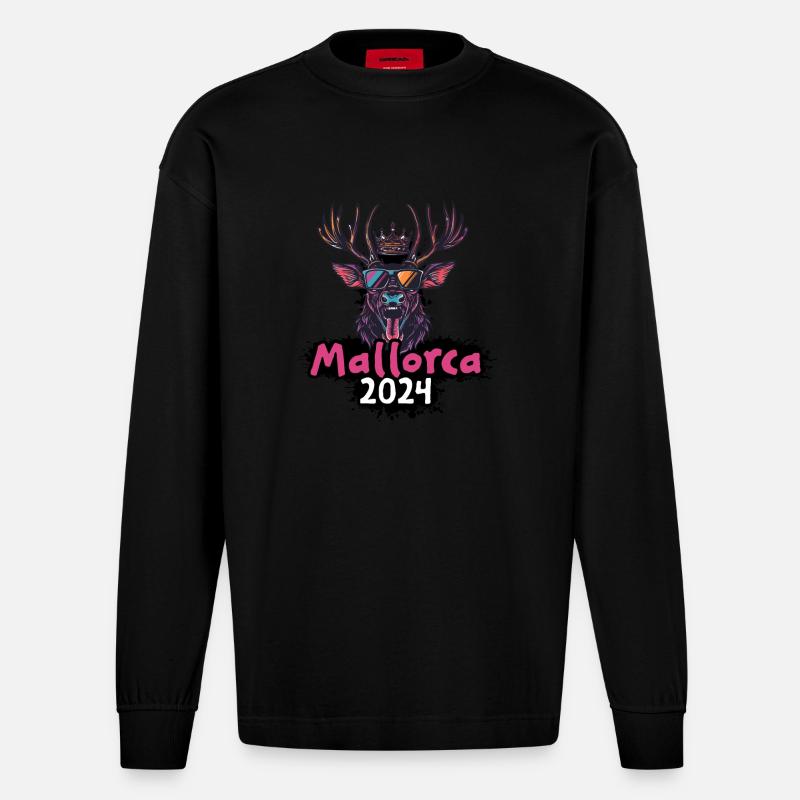 Mallorca 2024 Hirsch - Heavyweight Oversized Organic Langarmshirt Made in EU - SOLID BLACK