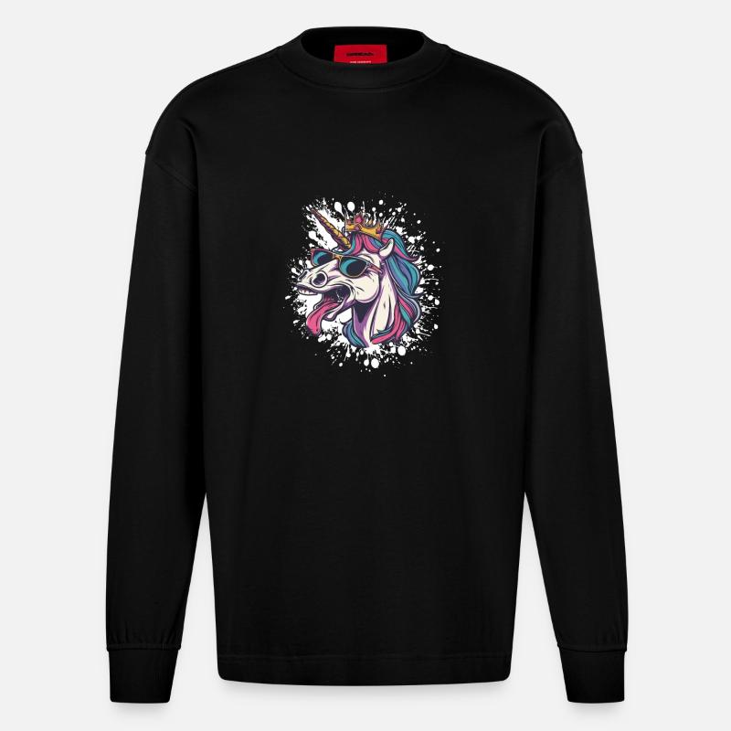 Einhorn Comic - Heavyweight Oversized Organic Langarmshirt Made in EU - SOLID BLACK