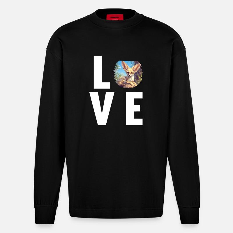Fennec Fox Fenneks Fennek - Heavyweight Oversized Organic Langarmshirt Made in EU - SOLID BLACK
