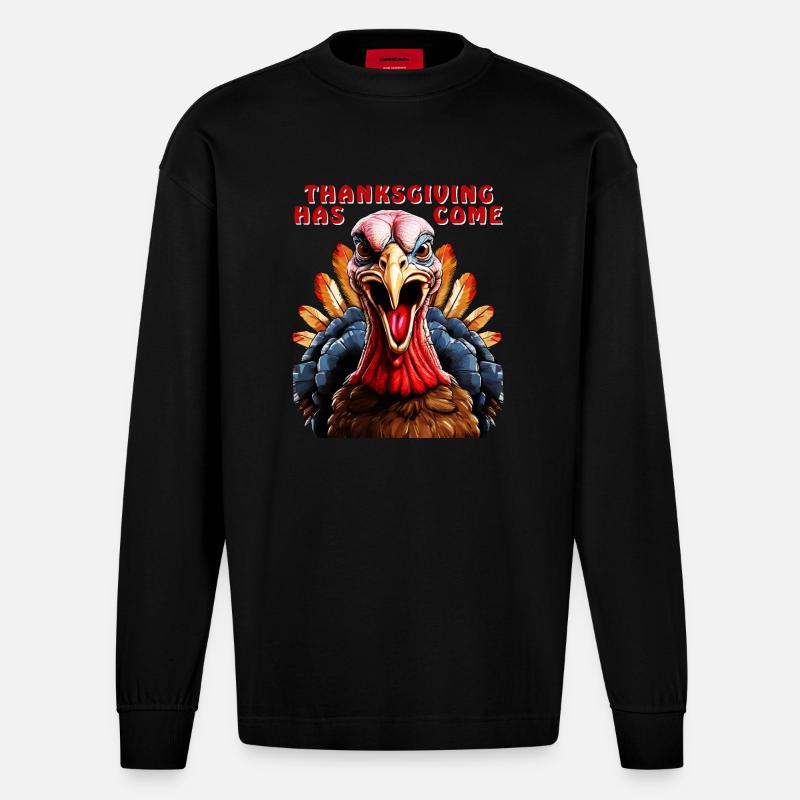 TRUTHAHN THANKSGIVING HAS COME - Heavyweight Oversized Organic Langarmshirt Made in EU - SOLID BLACK