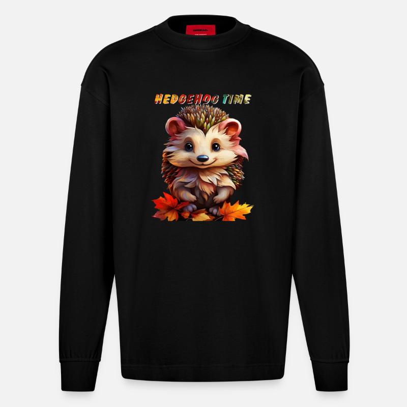 HEDGEHOG TIME - Heavyweight Oversized Organic Langarmshirt Made in EU - SOLID BLACK