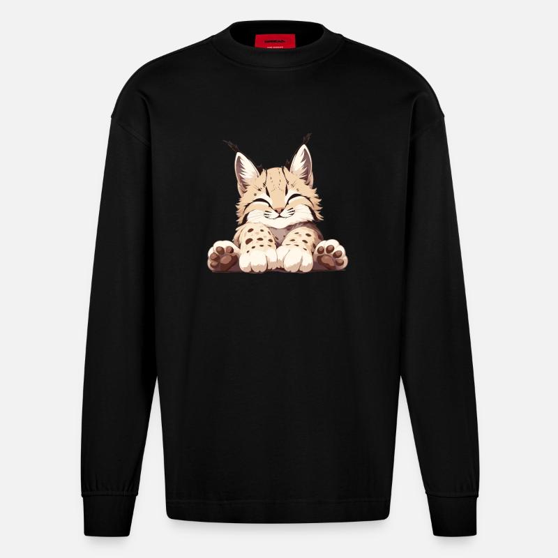 Lynx Luchse Luchs - Manches longues bio épais oversize fabriqué en UE - SOLID BLACK