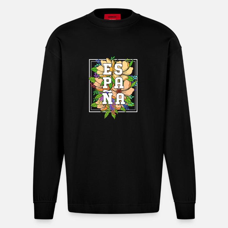 Spanien Spanisch - Heavyweight Oversized Organic Langarmshirt Made in EU - SOLID BLACK