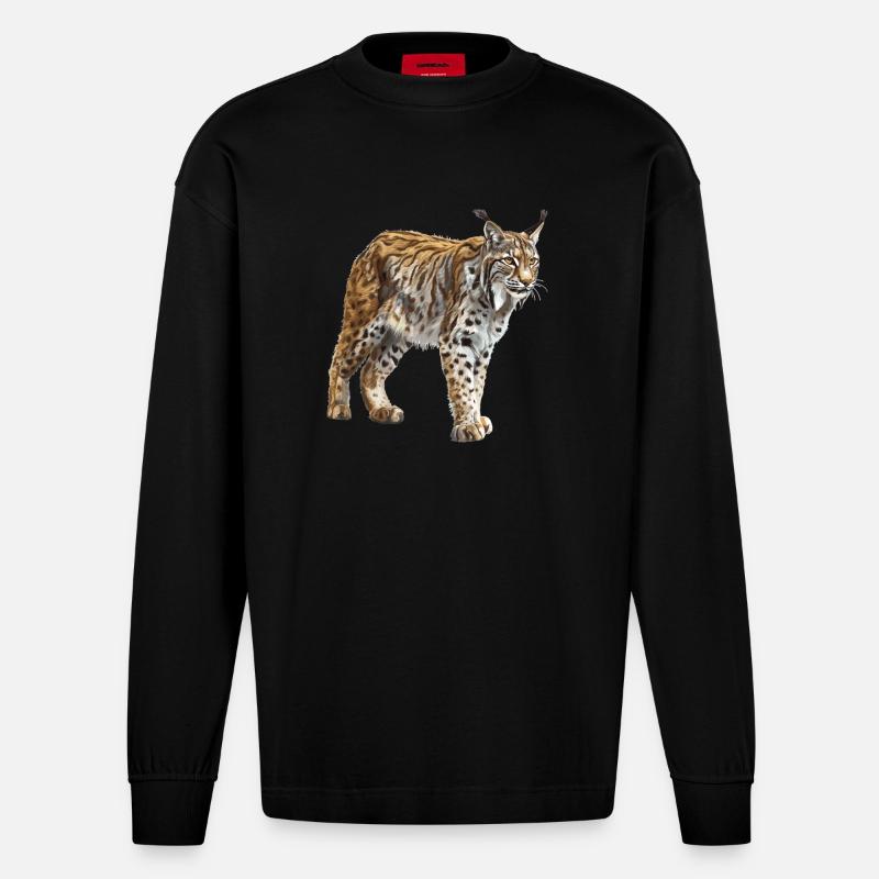 Lynx Luchse Luchs - Heavyweight Oversized Organic Langarmshirt Made in EU - SOLID BLACK