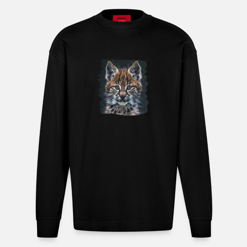 Lynx Luchse Luchs - Heavyweight Oversized Organic Langarmshirt Made in EU - SOLID BLACK