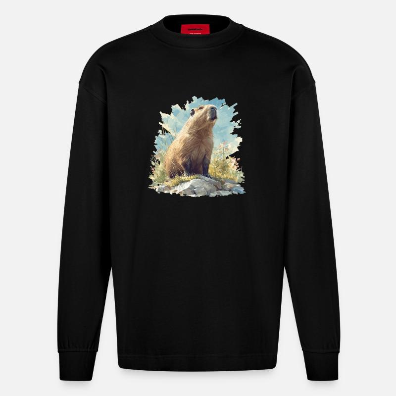 Capybaras Capybara - Manches longues bio épais oversize fabriqué en UE - SOLID BLACK