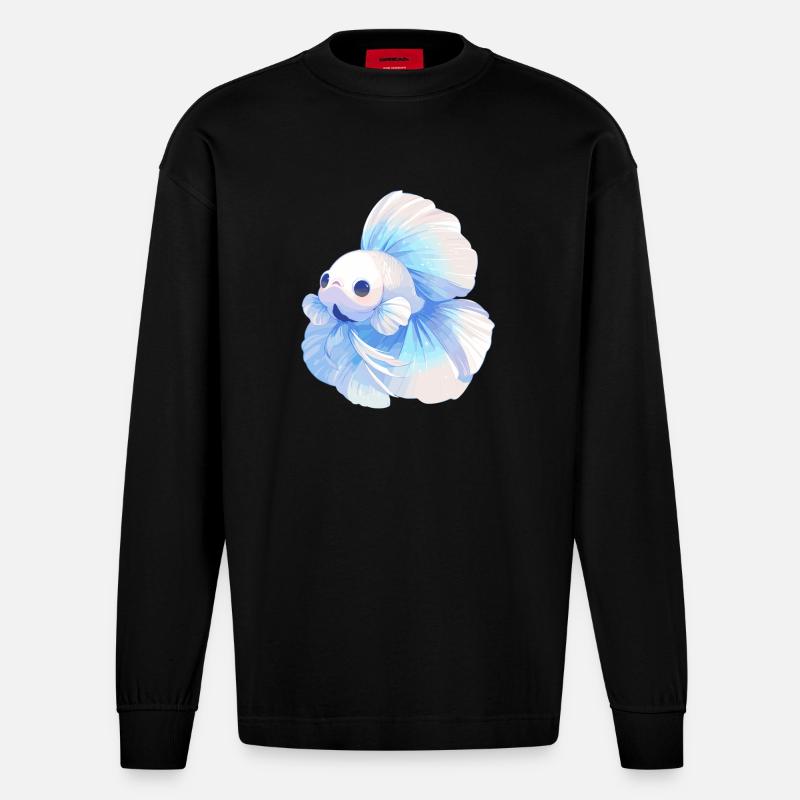 Bettas Betta Poisson Betta - Manches longues bio épais oversize fabriqué en UE - SOLID BLACK