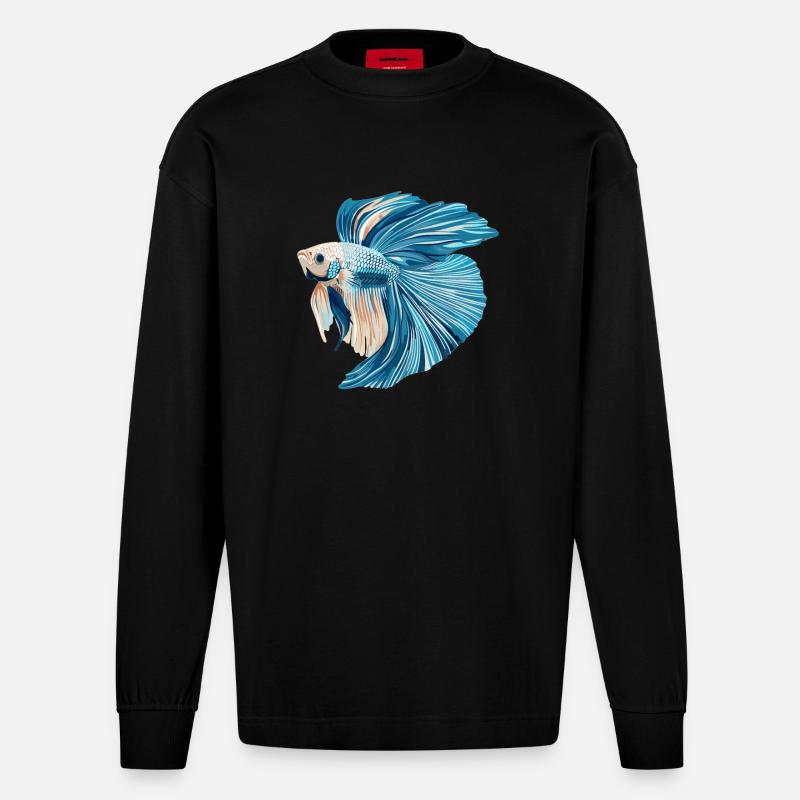 Bettas Betta Poisson Betta - Manches longues bio épais oversize fabriqué en UE - SOLID BLACK