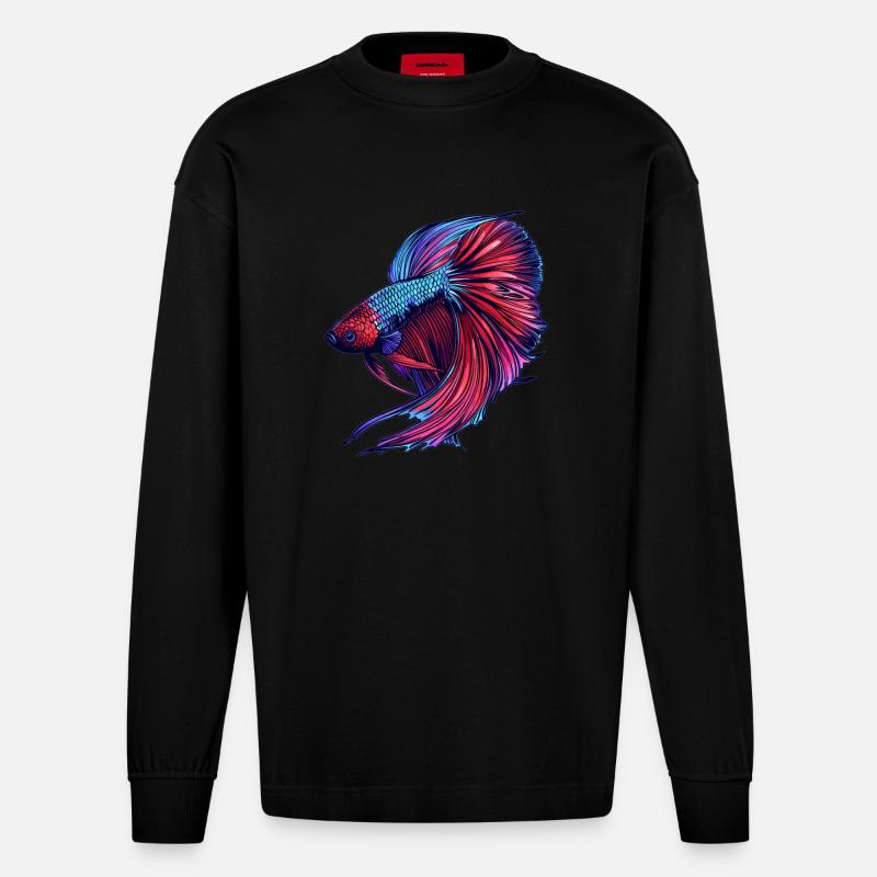Bettas Betta Fisch Betta - Heavyweight Oversized Organic Langarmshirt Made in EU - SOLID BLACK
