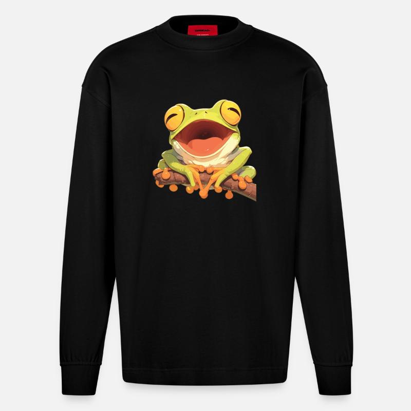 Tree Frog Laubfrösche Laubfrosch - Heavyweight Oversized Organic Langarmshirt Made in EU - SOLID BLACK