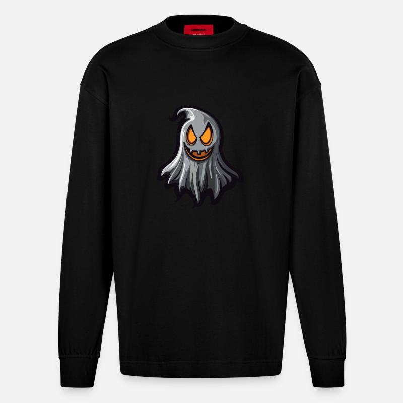 Geist Halloween Comic - Heavyweight Oversized Organic Langarmshirt Made in EU - SOLID BLACK