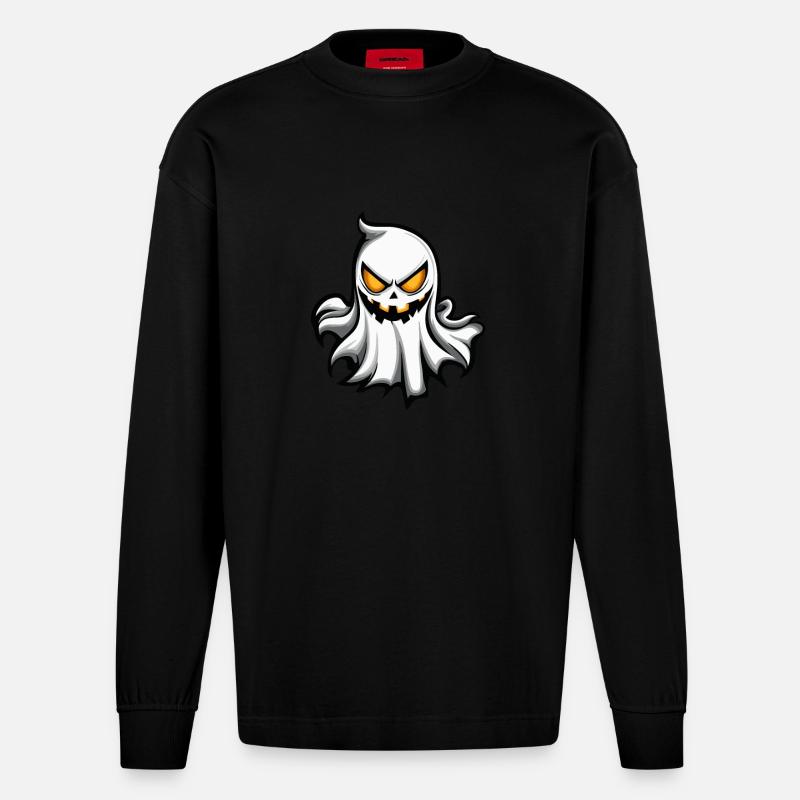 Geist Halloween Comic - Heavyweight Oversized Organic Langarmshirt Made in EU - SOLID BLACK