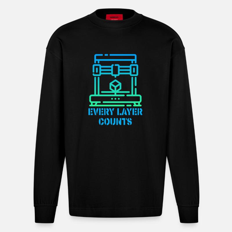 Every Layer Counts 3d Drucker - Heavyweight Oversized Organic Langarmshirt Made in EU - SOLID BLACK