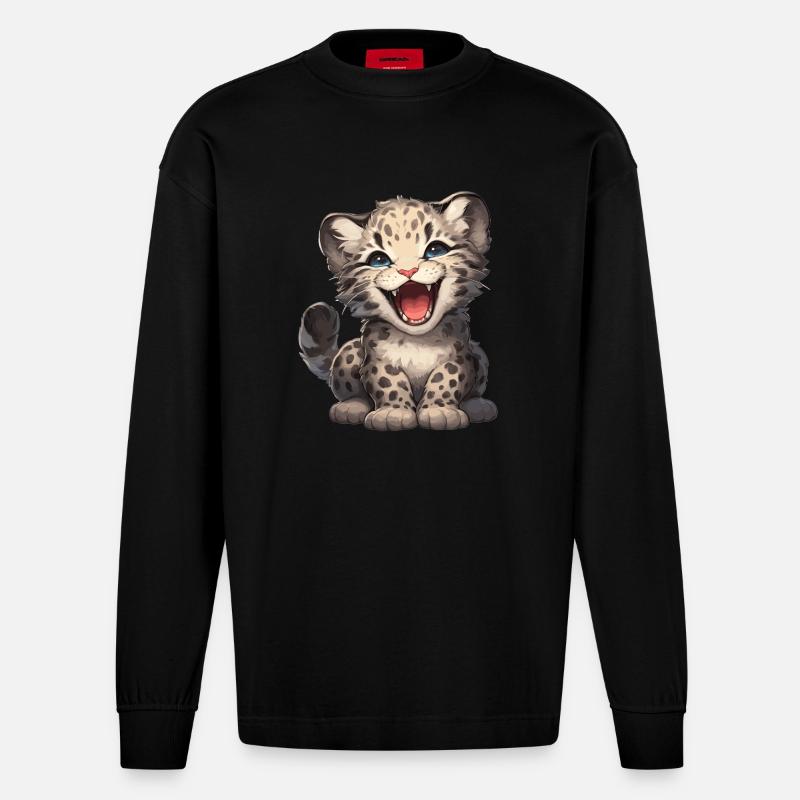 Clouded Leopard Nebelparder - Heavyweight Oversized Organic Langarmshirt Made in EU - SOLID BLACK