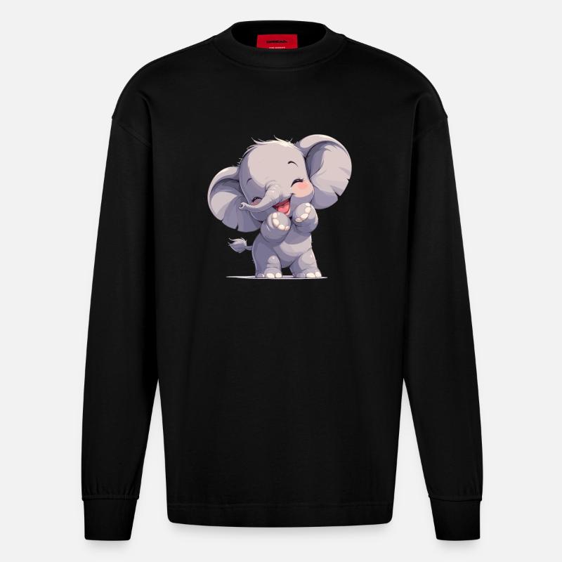 Elephant Elefanten Elefant - Heavyweight Oversized Organic Langarmshirt Made in EU - SOLID BLACK