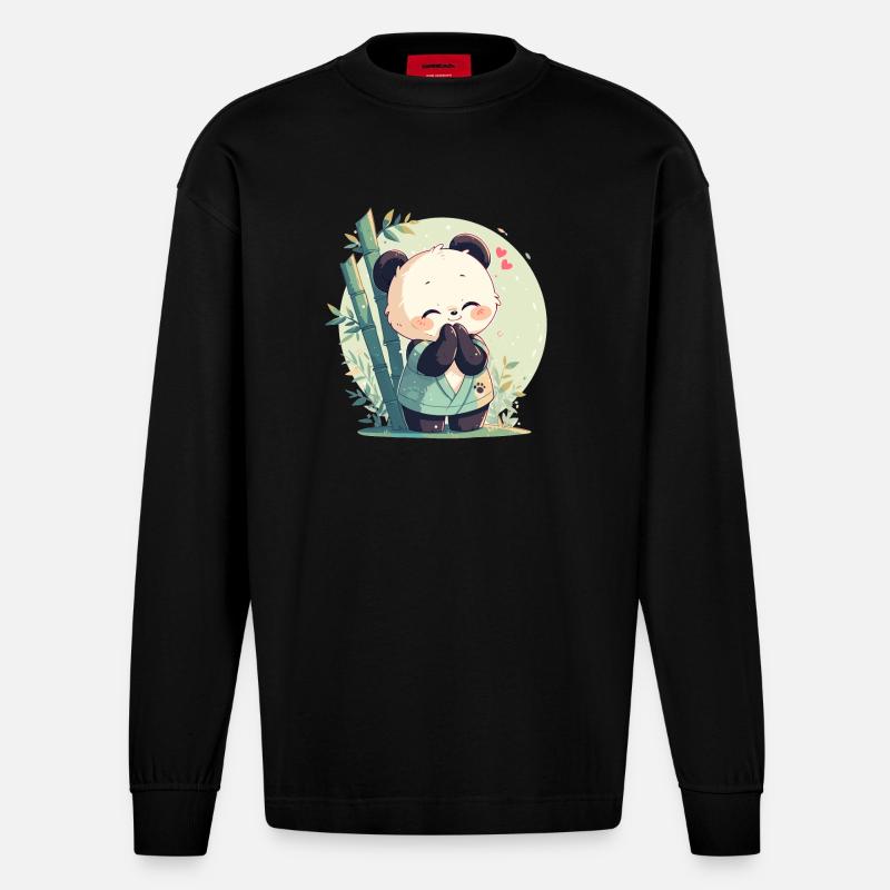 Pandas Panda - Manches longues bio épais oversize fabriqué en UE - SOLID BLACK