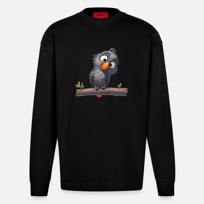 Gray Parrot Graupapageis Graupapagei - Heavyweight Oversized Organic Langarmshirt Made in EU - SOLID BLACK