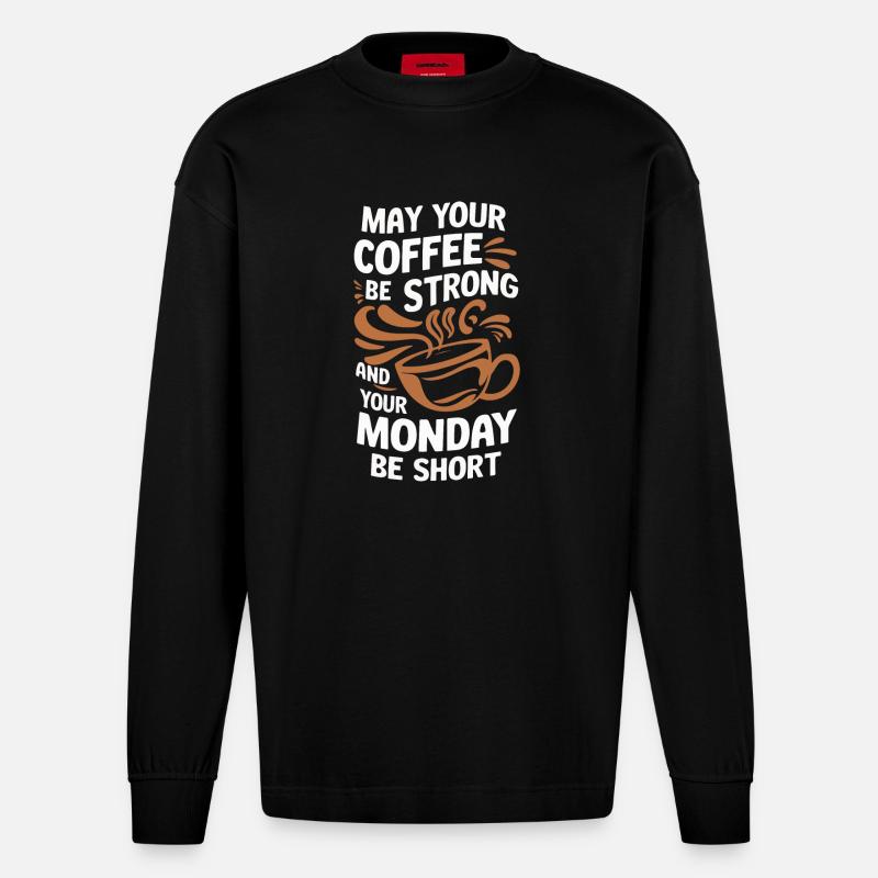 Kaffee Kaffees Trinker - Heavyweight Oversized Organic Langarmshirt Made in EU - SOLID BLACK