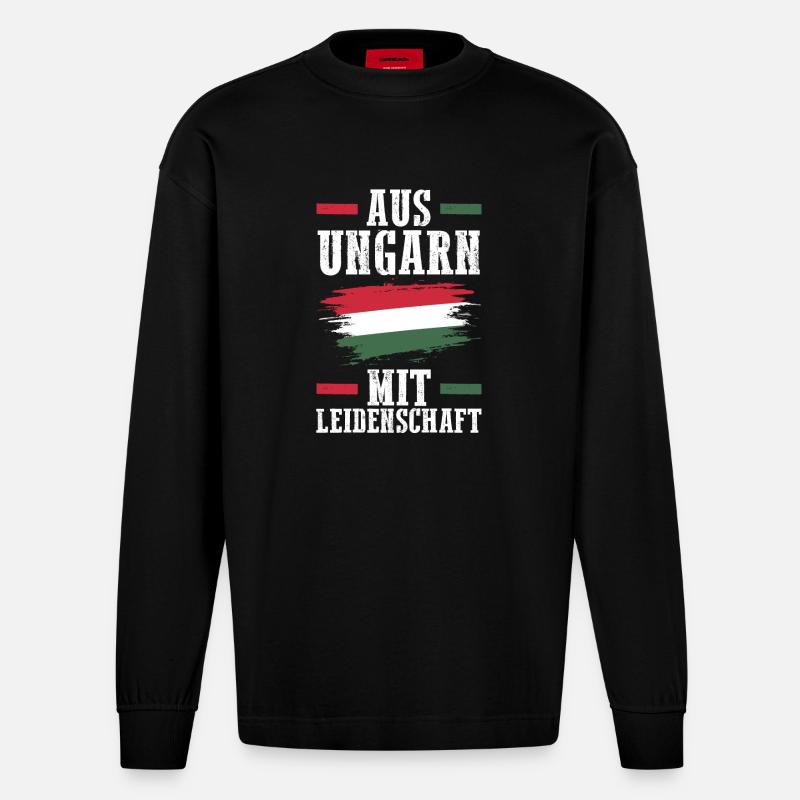 Ungar Ungarisch Ungarn - Heavyweight Oversized Organic Langarmshirt Made in EU - SOLID BLACK