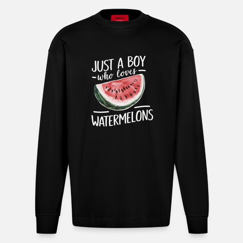 Pastèque, melon, fruit - Manches longues bio épais oversize fabriqué en UE - SOLID BLACK