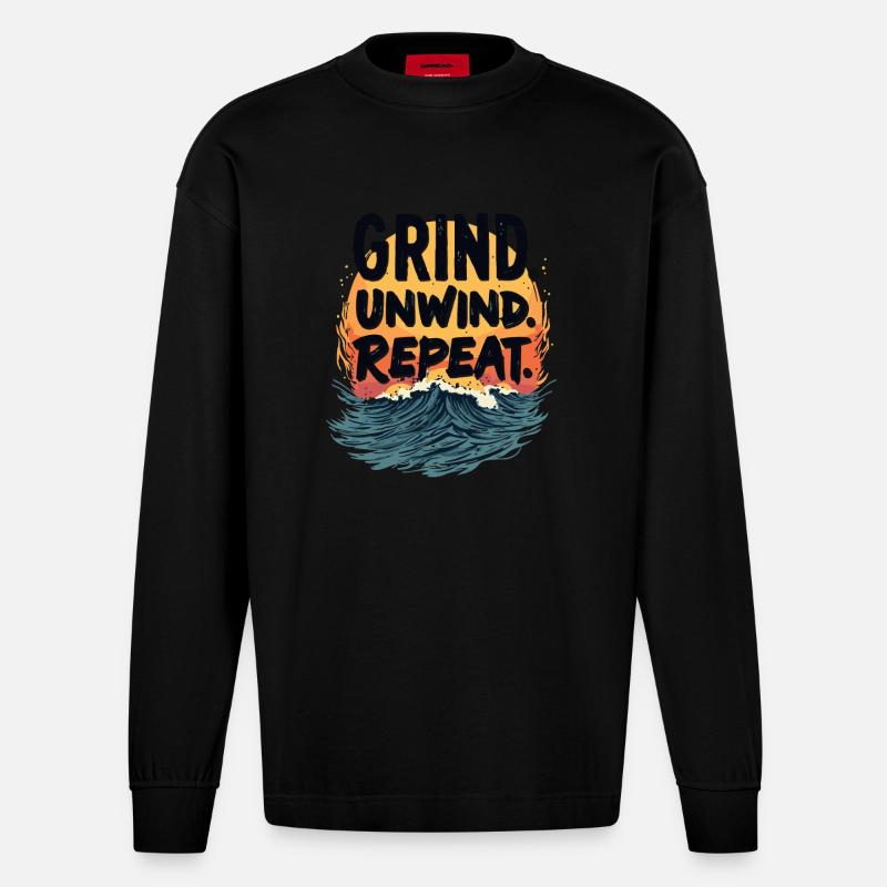 TRAVAILLER DUR, S’AMUSER DUR - Manches longues bio épais oversize fabriqué en UE - SOLID BLACK