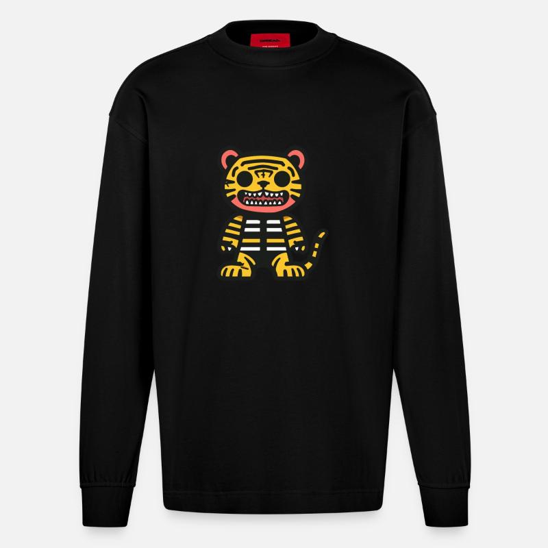 Tiger Halloween Comic Lustig - Heavyweight Oversized Organic Langarmshirt Made in EU - SOLID BLACK