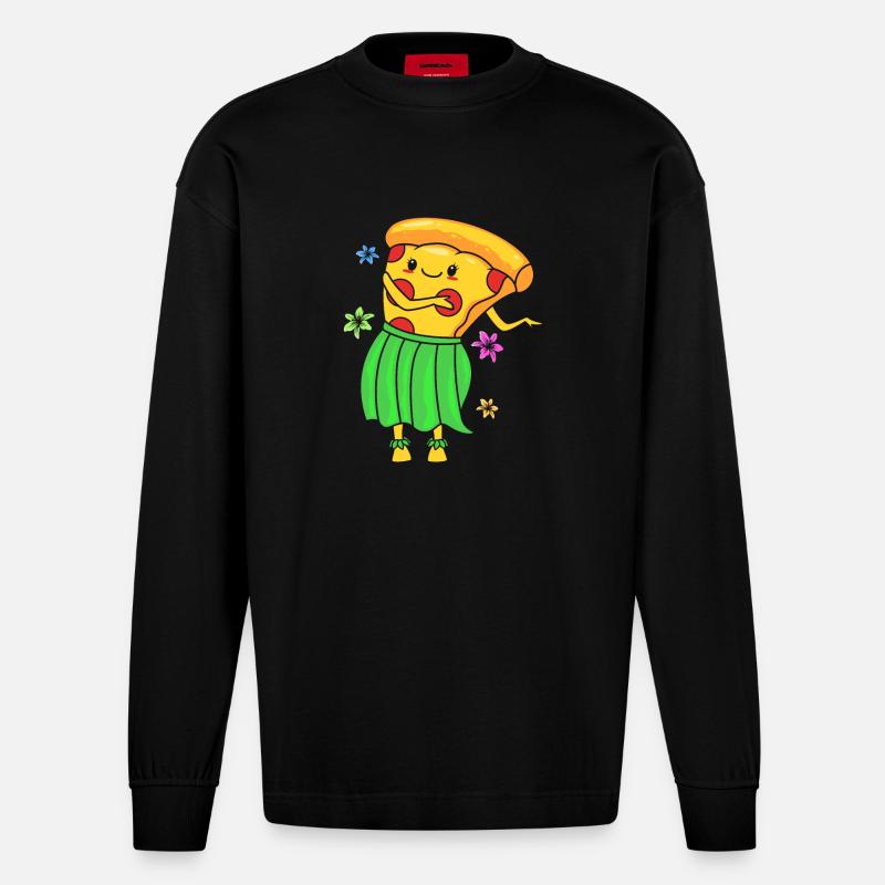 Pizza Hawaii - Heavyweight Oversized Organic Langarmshirt Made in EU - SOLID BLACK