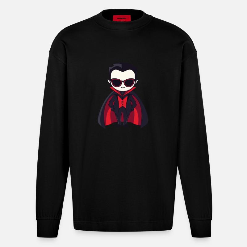 Vampire Halloween Cool - Heavyweight Oversized Organic Longsleeve Shirt Made in EU - SOLID BLACK