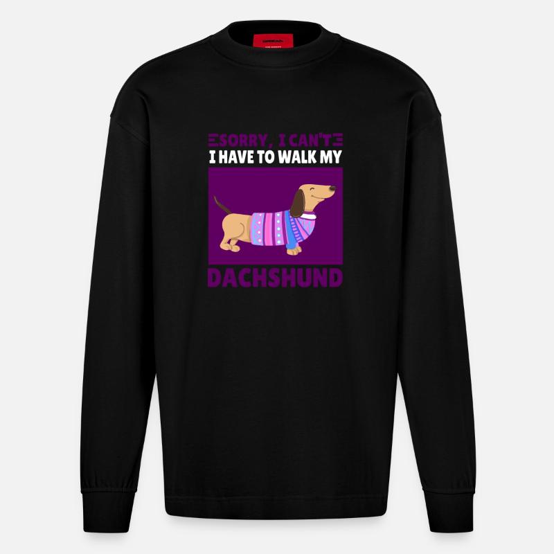 Lustiger Dackel Spruch Dachshund Geschenk - Heavyweight Oversized Organic Langarmshirt Made in EU - SOLID BLACK