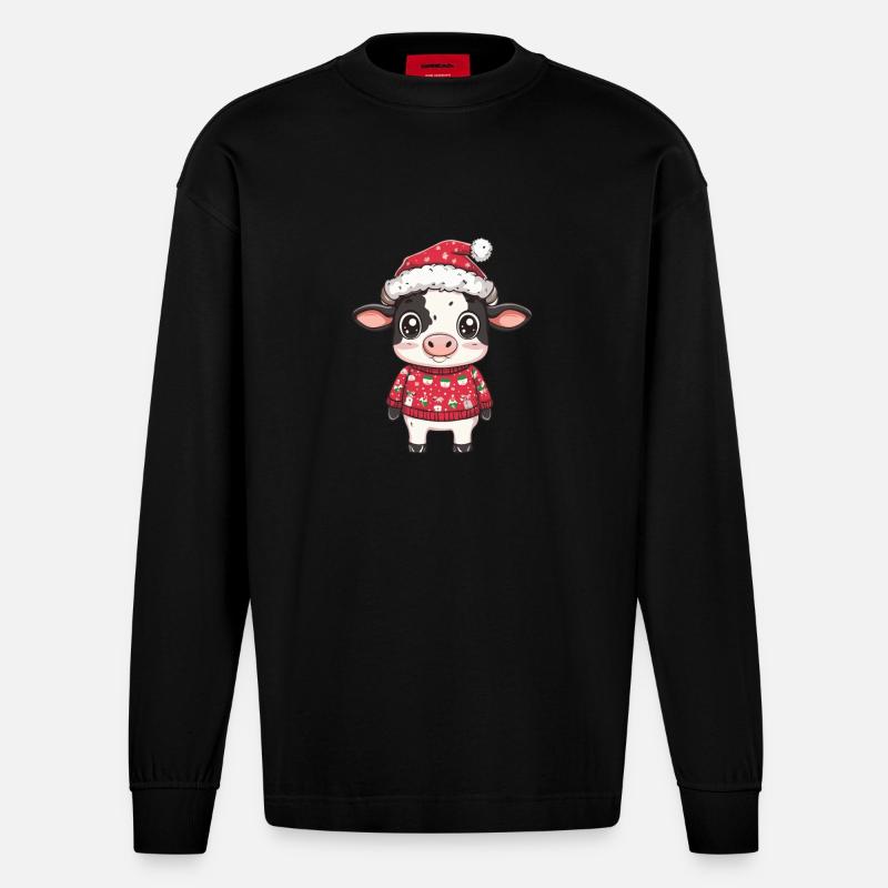 Noël de vache - Manches longues bio épais oversize fabriqué en UE - SOLID BLACK