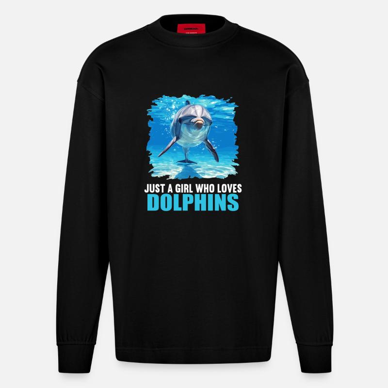 Dolphin Delfine Delfin - Heavyweight Oversized Organic Langarmshirt Made in EU - SOLID BLACK