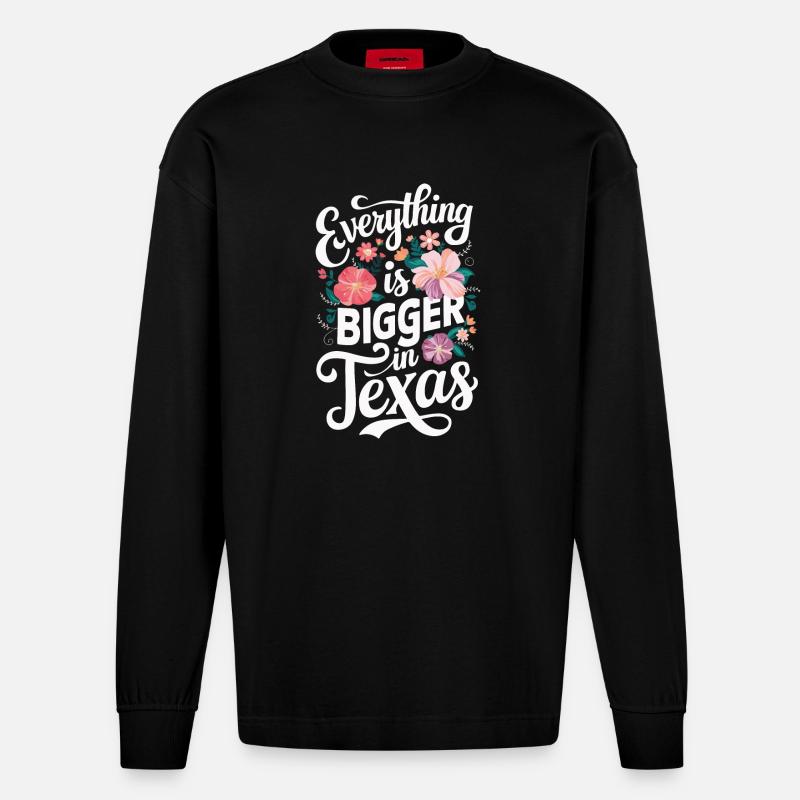 Texas State Texans Texas - Heavyweight Oversized Organic Longsleeve Shirt Made in EU - SOLID BLACK