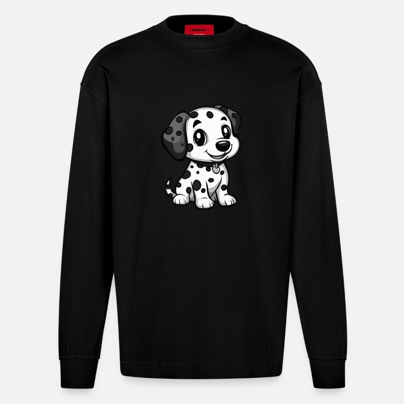 Dalmatiner Hund Comic Niedlich - Heavyweight Oversized Organic Langarmshirt Made in EU - SOLID BLACK