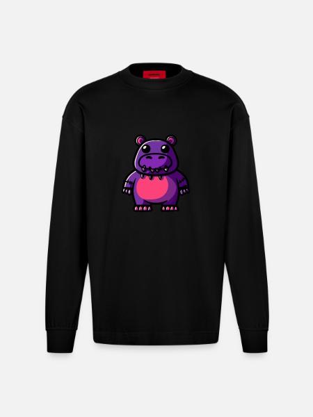 Hippopotamus Halloween Animal - Heavyweight Oversized Organic Longsleeve Shirt Made in EU - SOLID BLACK