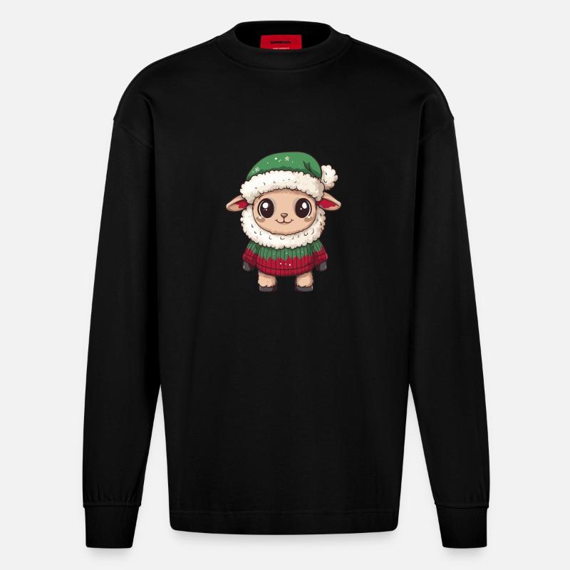 Schaf Weihnachten Comic - Heavyweight Oversized Organic Langarmshirt Made in EU - SOLID BLACK