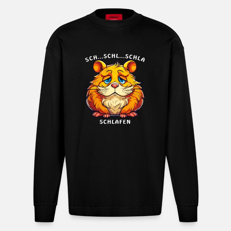 HAMSTER ...SCHL...SCHLA SCHLAFEN - Heavyweight Oversized Organic Langarmshirt Made in EU - SOLID BLACK