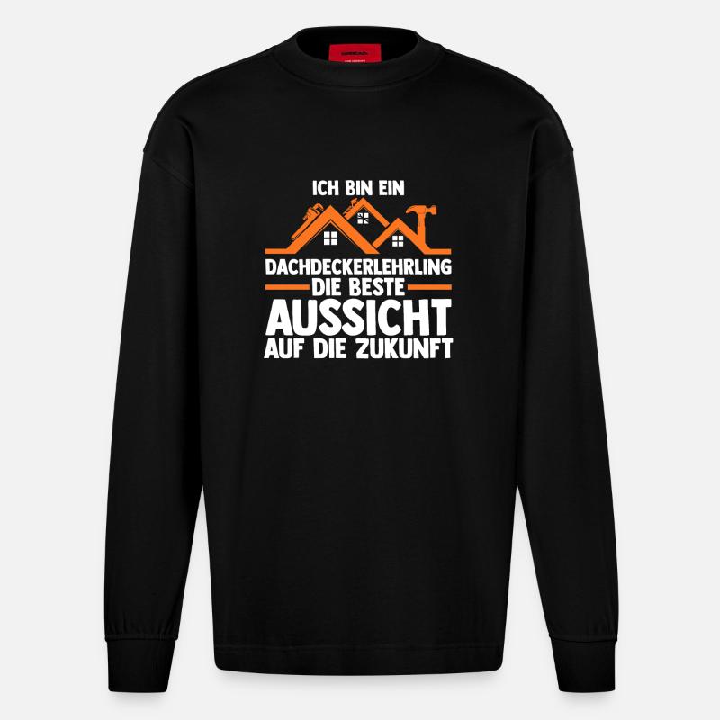 Roofing training apprentice Auzbi roofer - Heavyweight Oversized Organic Longsleeve Shirt Made in EU - SOLID BLACK