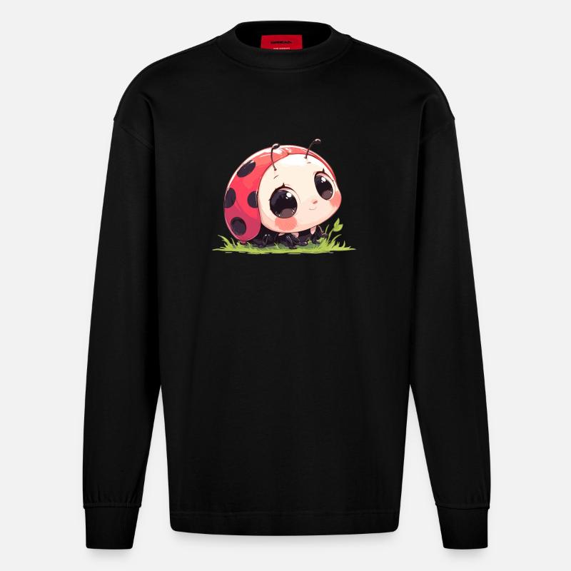 Ladybug Marienkäfer - Heavyweight Oversized Organic Langarmshirt Made in EU - SOLID BLACK