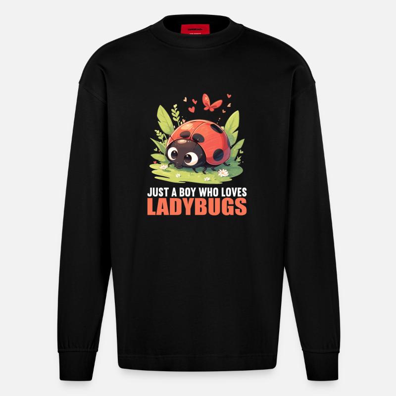 Ladybug Marienkäfer - Heavyweight Oversized Organic Langarmshirt Made in EU - SOLID BLACK