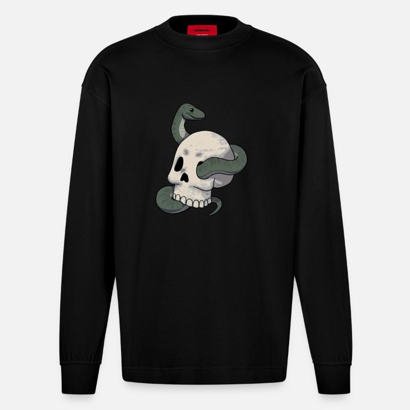 Schlange und Schädel - Heavyweight Oversized Organic Langarmshirt Made in EU - SOLID BLACK