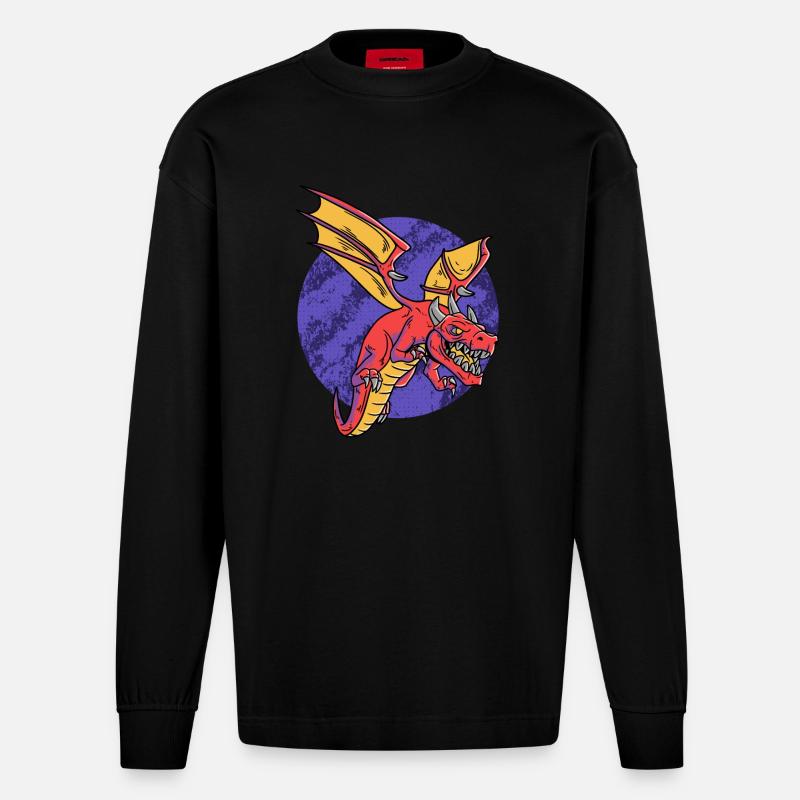 Fantasy RPG Dragons Magic Dungeon - Heavyweight Oversized Organic Langarmshirt Made in EU - SOLID BLACK