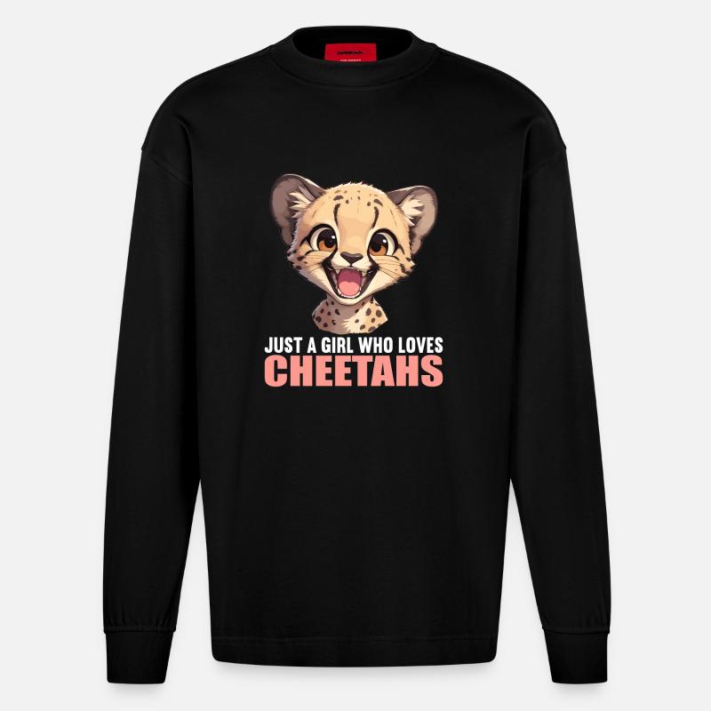 Cheetah Geparde Gepard - Heavyweight Oversized Organic Langarmshirt Made in EU - SOLID BLACK