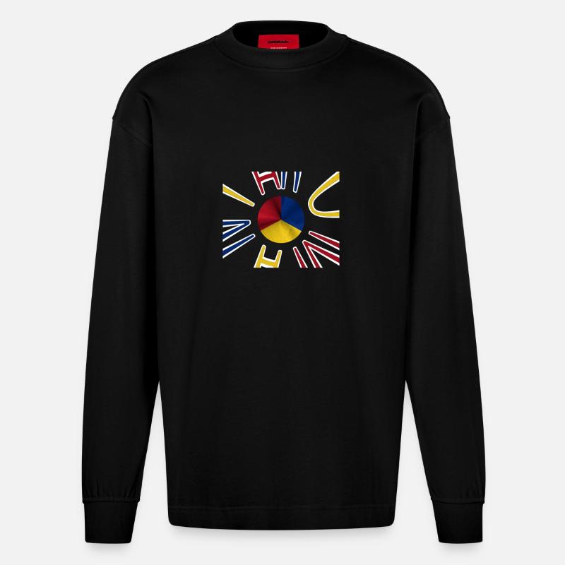 Drapeau de la Roumanie Bucarest - Manches longues bio épais oversize fabriqué en UE - SOLID BLACK